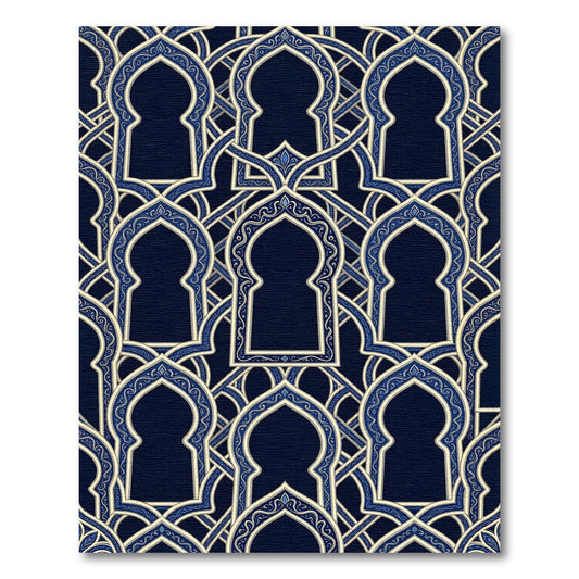 Midnight Blue Ornate Arched Trellis Rug