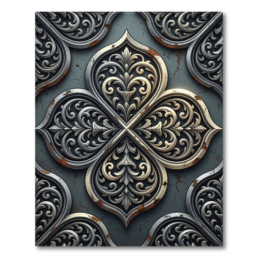 Ornate Silver Iron Filigree Quatrefoil Rug