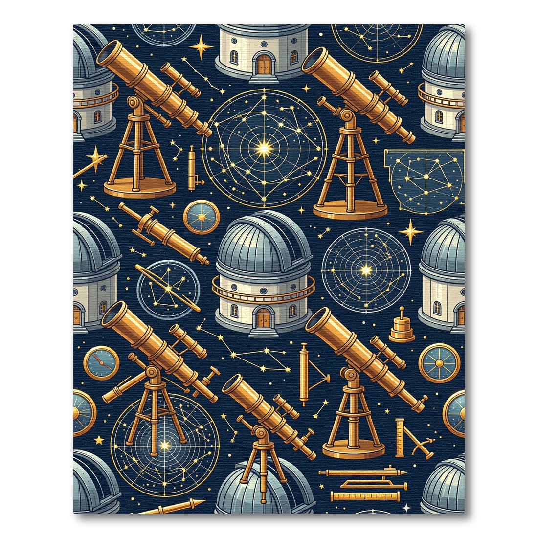Vintage Celestial Telescopes Observatories Gold Rug