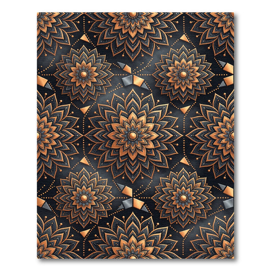 Ornate Orange Black Floral Mandala Rug