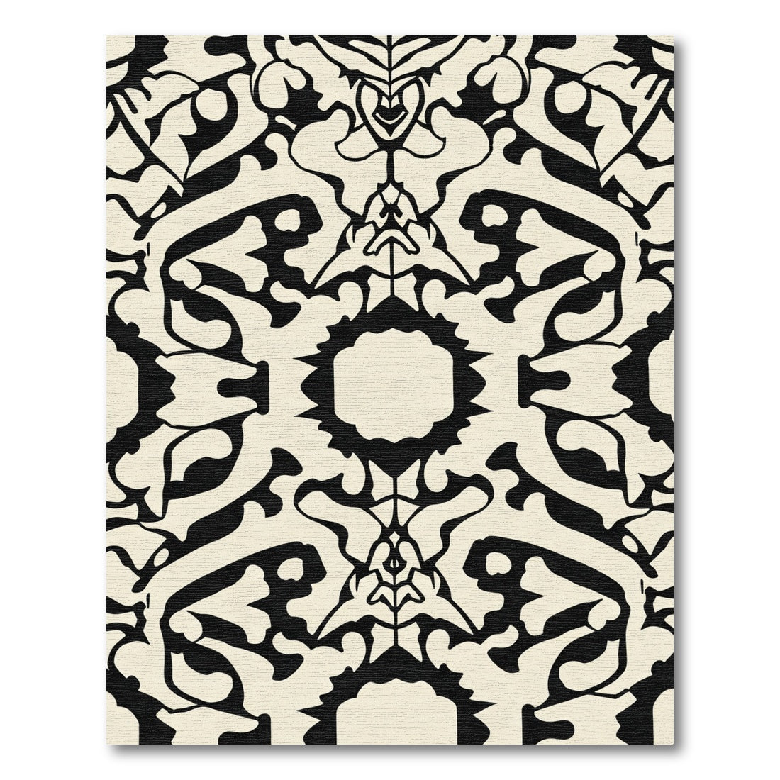 Black and Cream Ornamental Scroll Rug