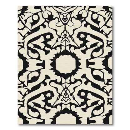 Black and Cream Ornamental Scroll Rug