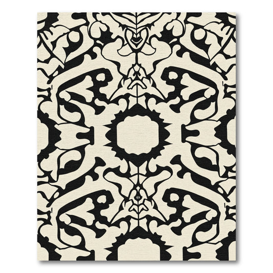Black and Cream Ornamental Scroll Rug