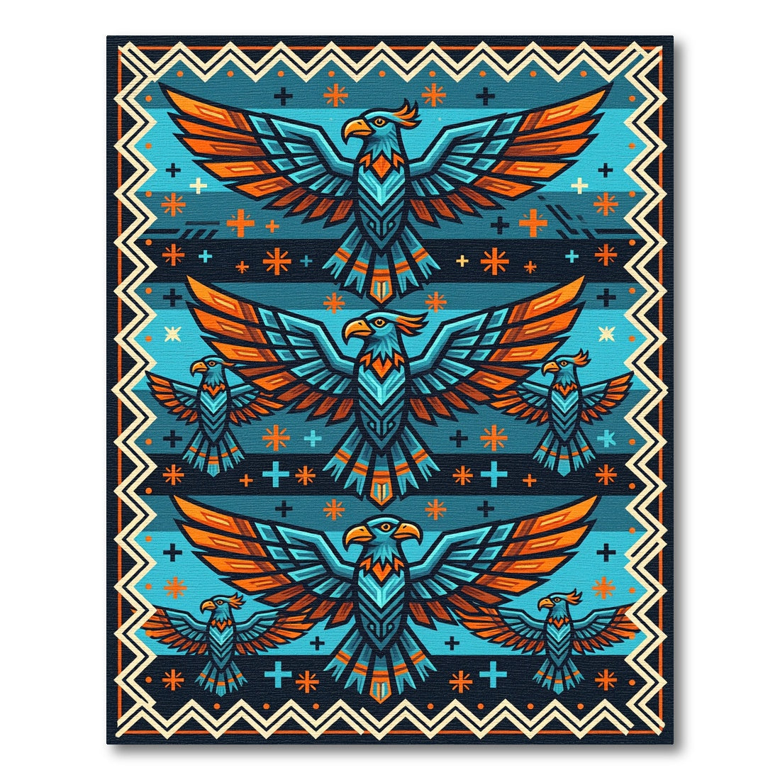 Blue Orange Eagle Celestial Border Rug