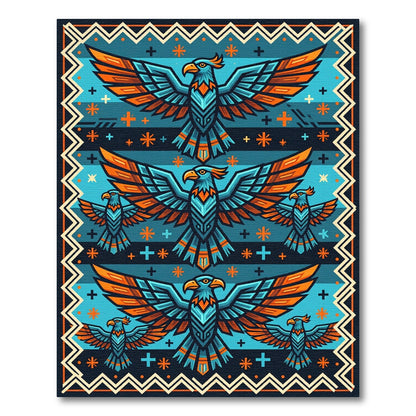 Blue Orange Eagle Celestial Border Rug