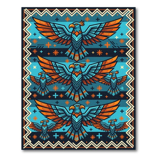 Blue Orange Eagle Celestial Border Rug
