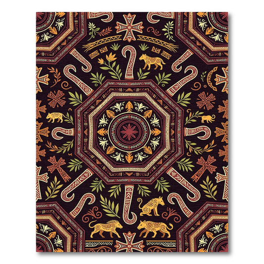 Earthy Maroon Tribal Animal Medallion Rug