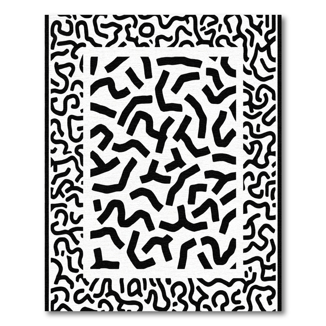 Retro Black White Organic Swirls Rug