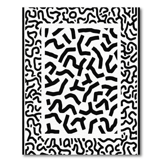 Retro Black White Organic Swirls Rug
