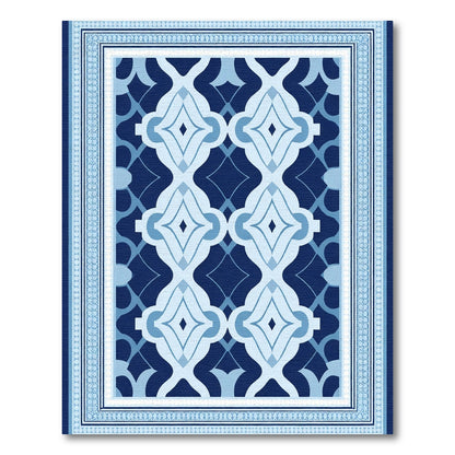 Dark Blue Lattice Medallion Border Rug