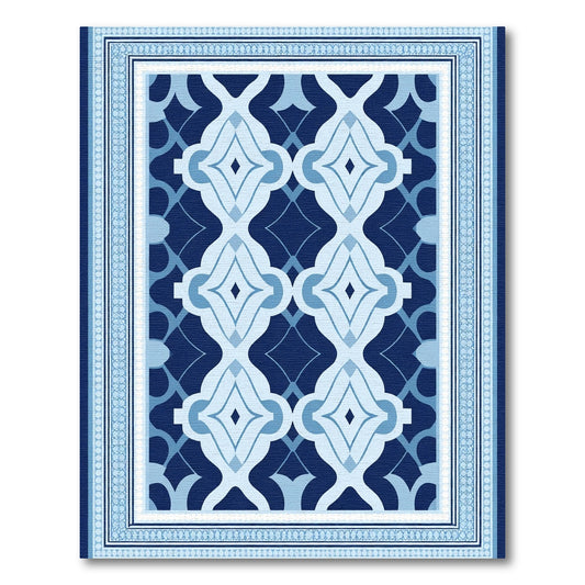 Dark Blue Lattice Medallion Border Rug