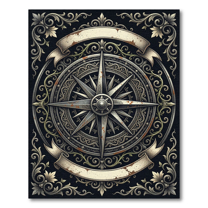 Antique Ornate Compass Rose Scroll Rug
