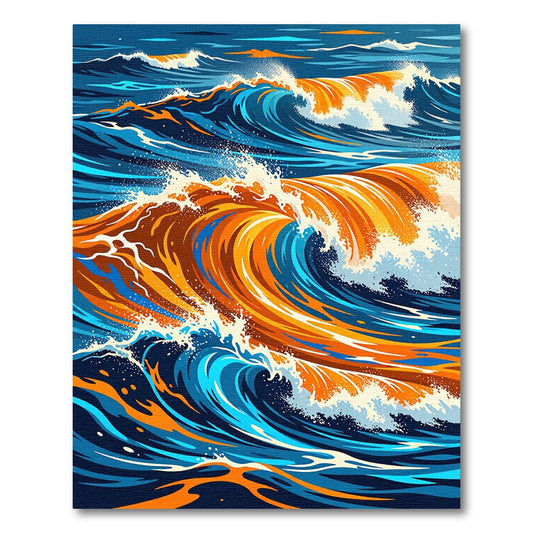 Vibrant Golden Ocean Wave Abstract Rug
