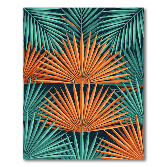 Vibrant Orange Tropical Palm Leaf Rug