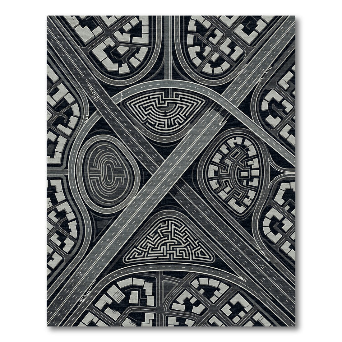 Gray Maze Cityscape Highway Interchange Rug