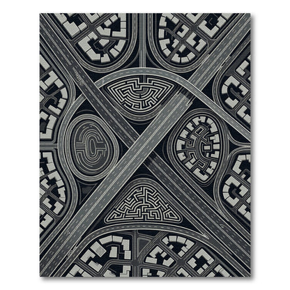 Gray Maze Cityscape Highway Interchange Rug
