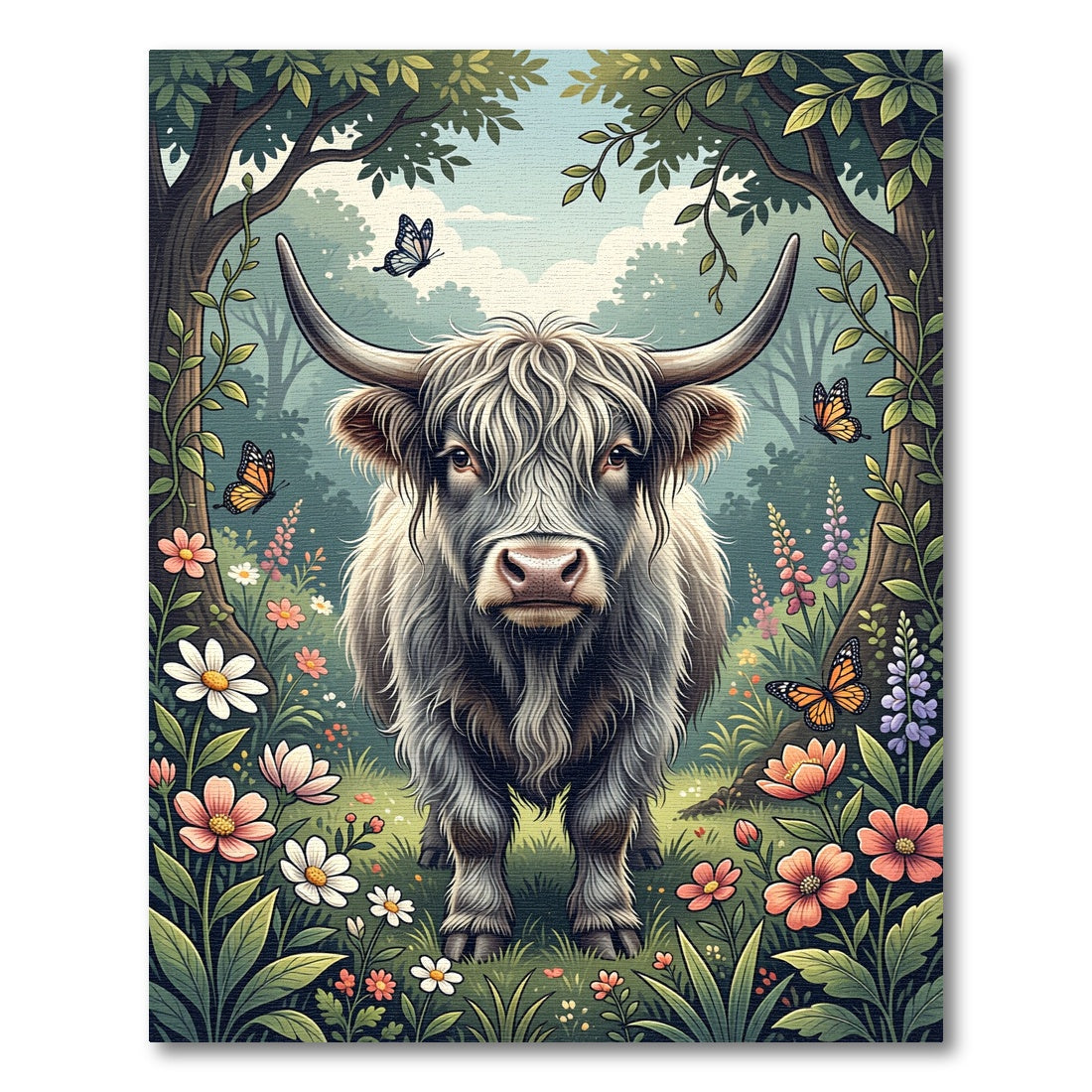 Highland Cow and Butterfly Meadow Rug