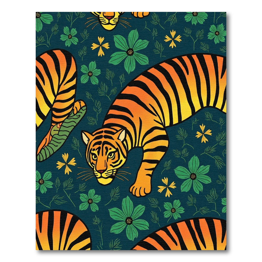 Bold Tiger Floral Jungle Scene Rug