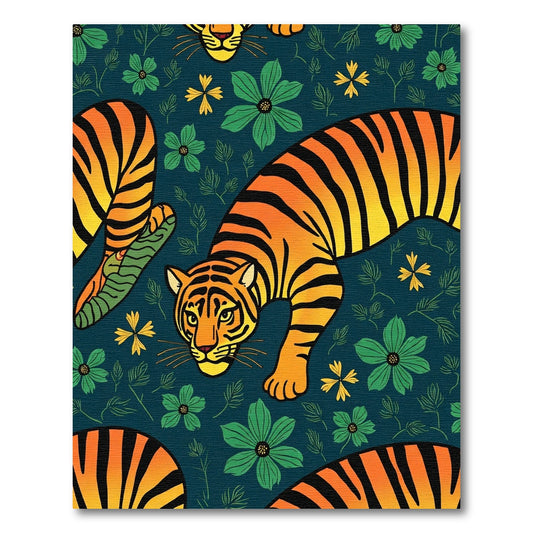 Bold Tiger Floral Jungle Scene Rug