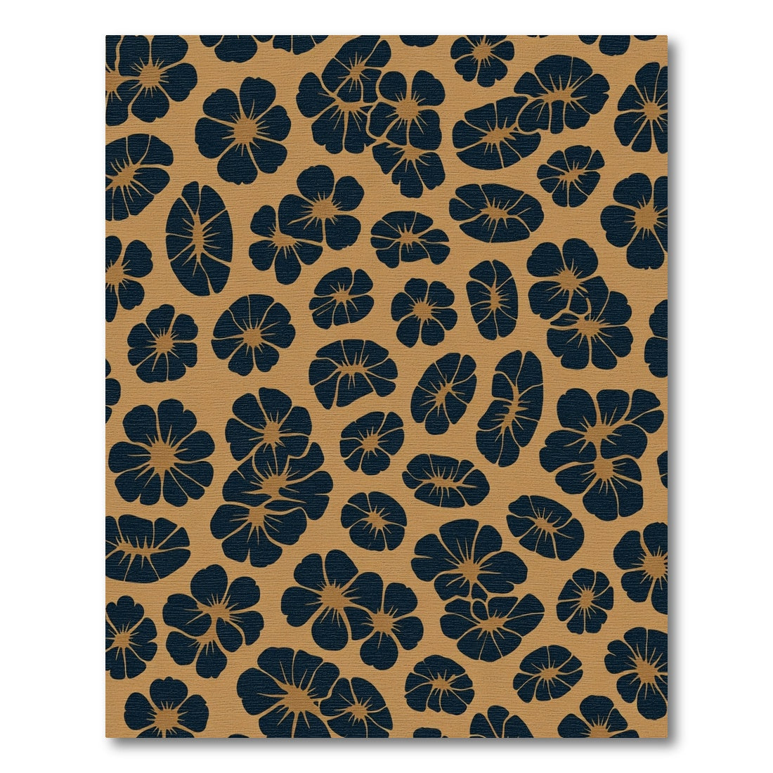 Navy Blue Blossom Clusters Soft Gold Rug