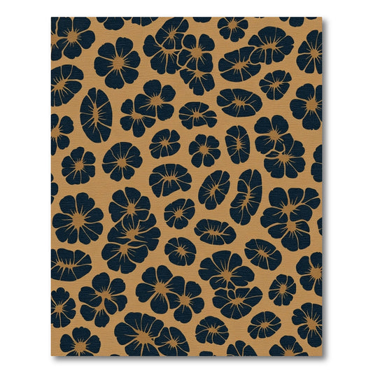 Navy Blue Blossom Clusters Soft Gold Rug