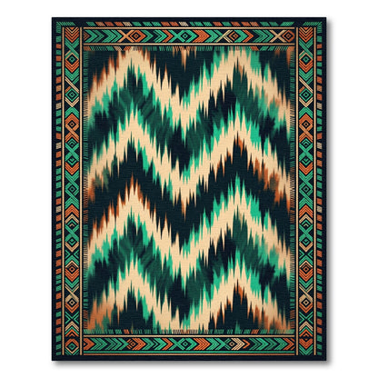 Teal and Ochre Ikat Chevron Area Rug