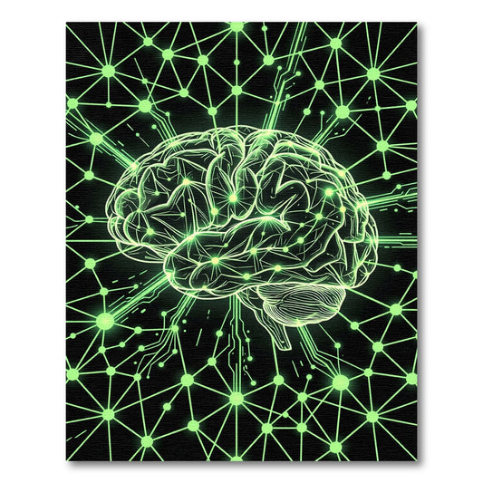 Neon Cybernetic Brain Neural Network Rug