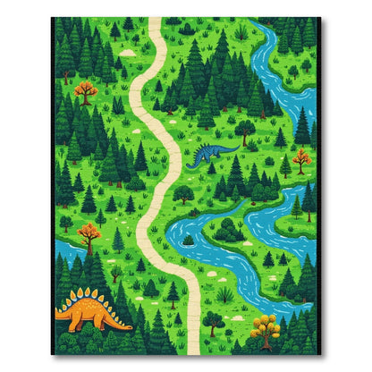 Whimsical Dinosaur Forest Path River Rug