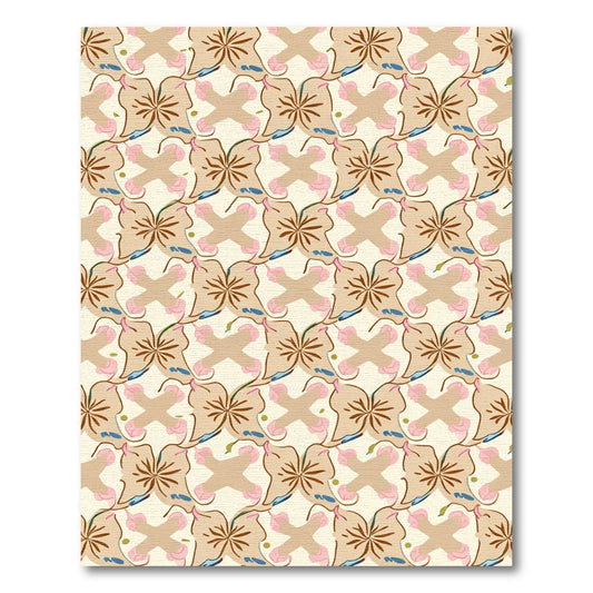 Ecru Tan Pink Floral Butterfly Mosaic Rug