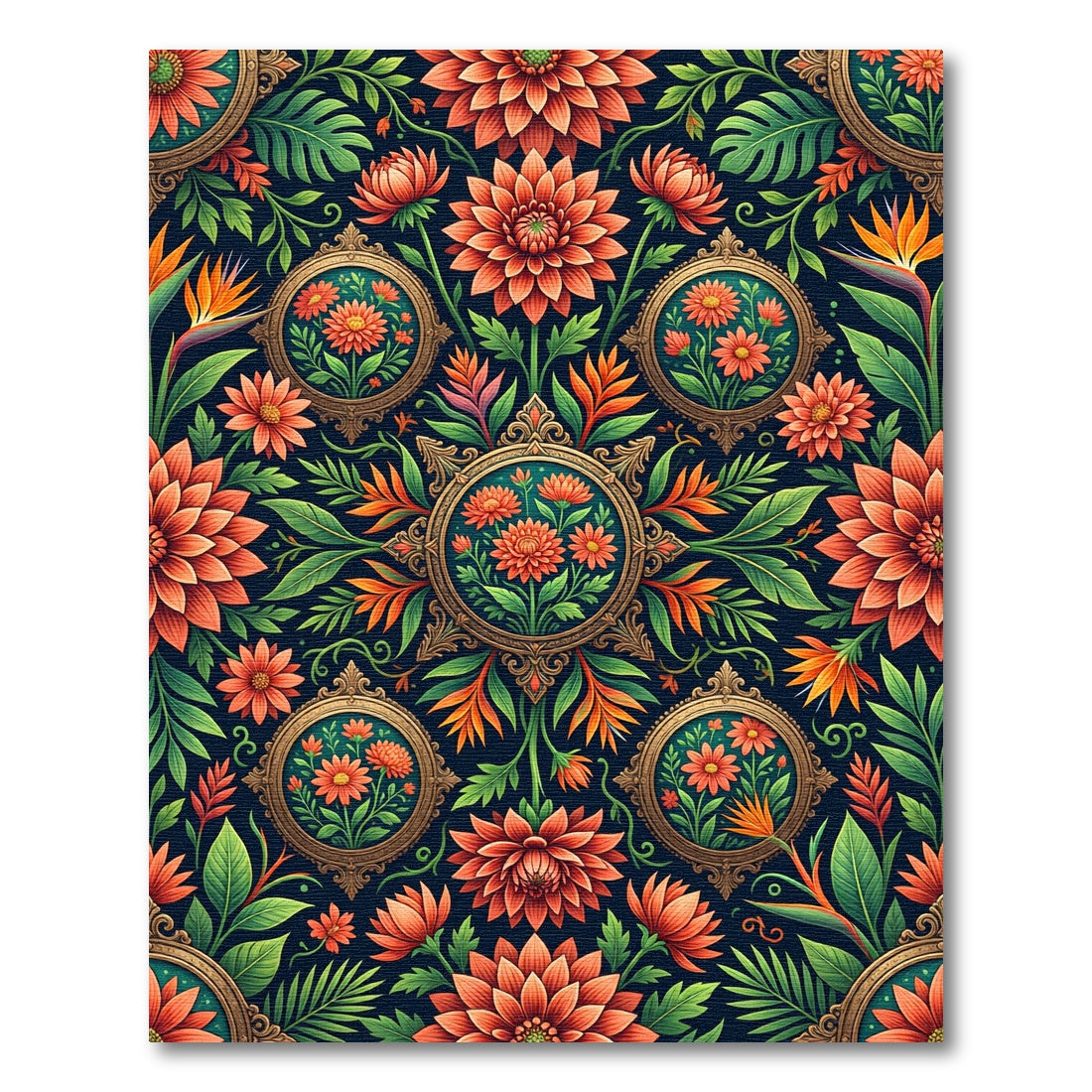 Vibrant Floral Medallion Botanical Garden Rug
