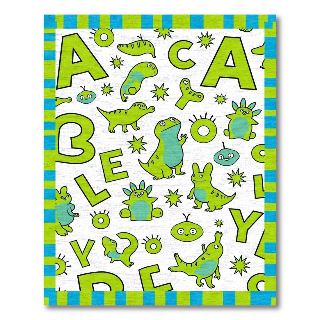 Lime Green Whimsical Creature Alphabet Rug