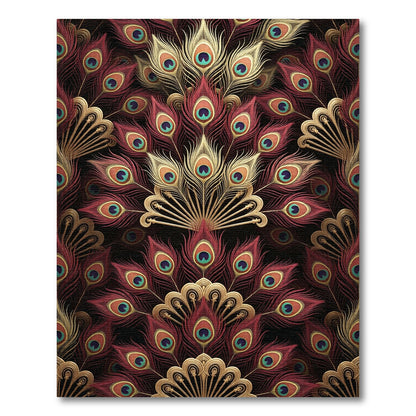Rich Maroon Gold Peacock Feather Abstraction Rug