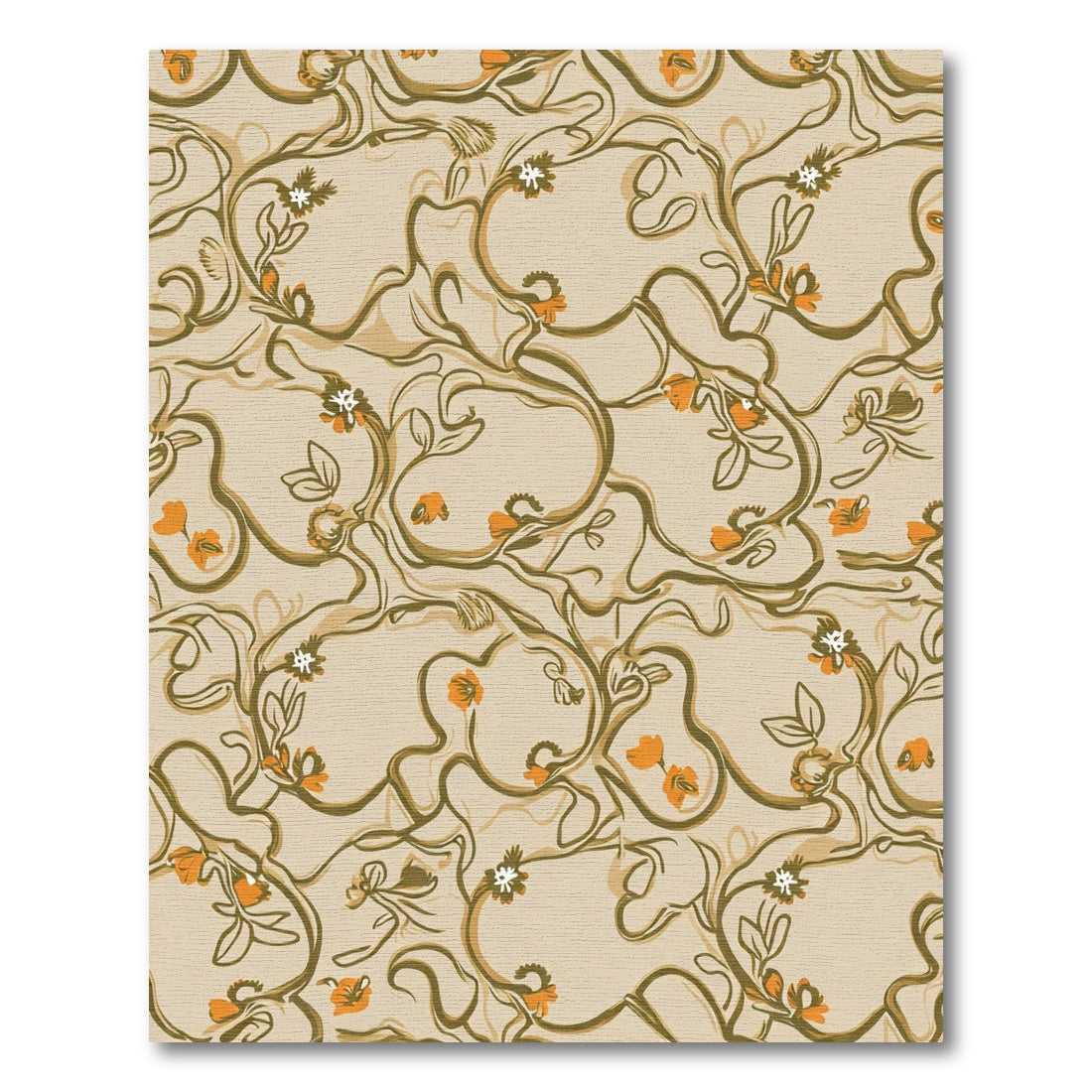 Organic Beige Floral Swirl Rug