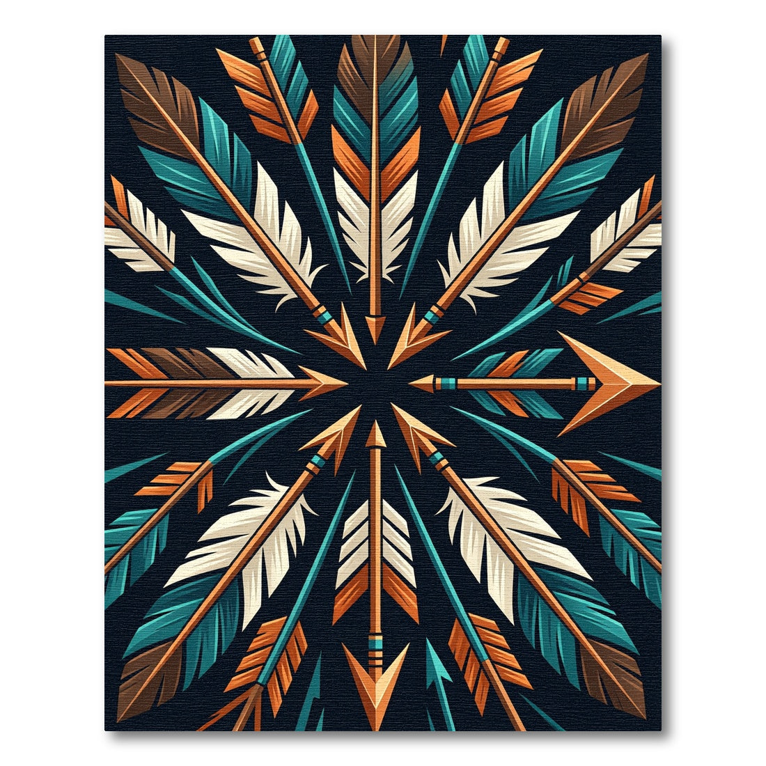 Geometric Teal and Copper Arrow Mandala Rug