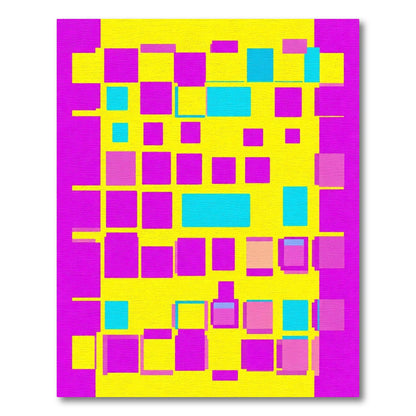 Bold Pink Yellow Cyan Geometric Blocks Rug