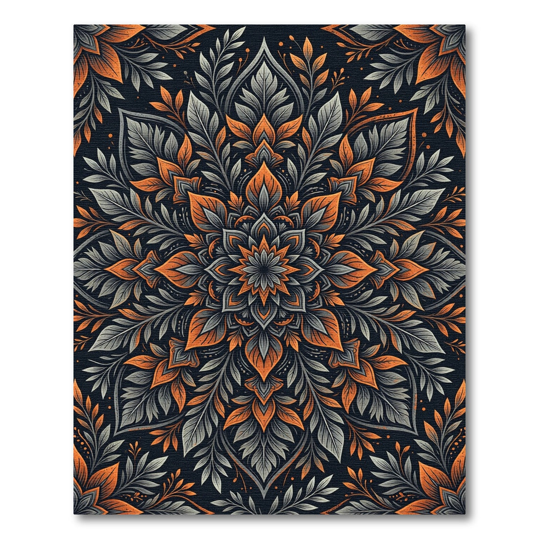 Dark Amber Gray Leaf Mandala Rug