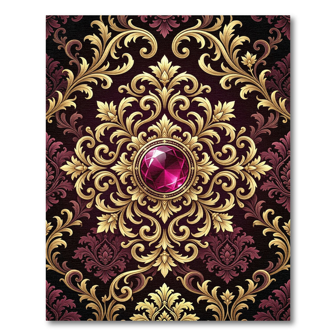 Regal Gold Crimson Jewel Medallion Rug