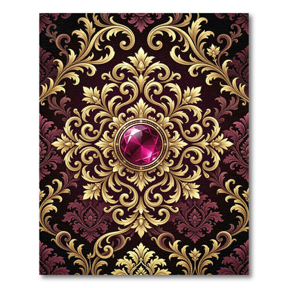Regal Gold Crimson Jewel Medallion Rug
