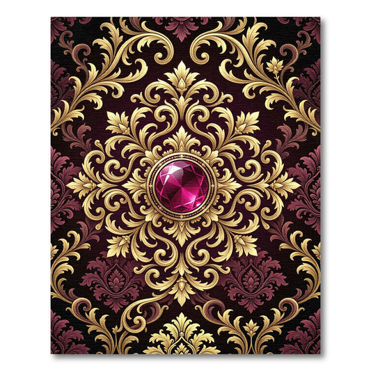 Regal Gold Crimson Jewel Medallion Rug