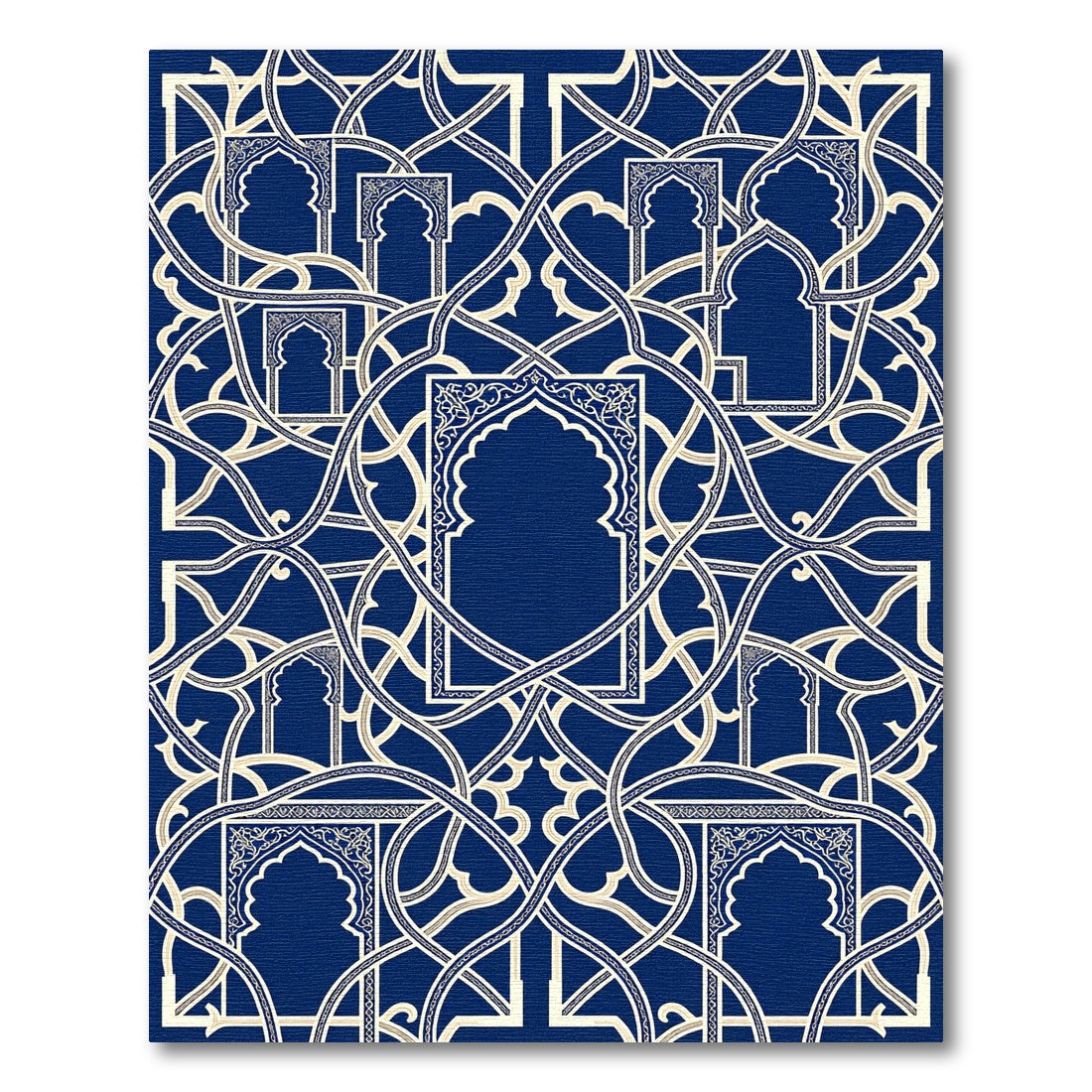 Intricate Indigo Arched Lattice Archway Rug