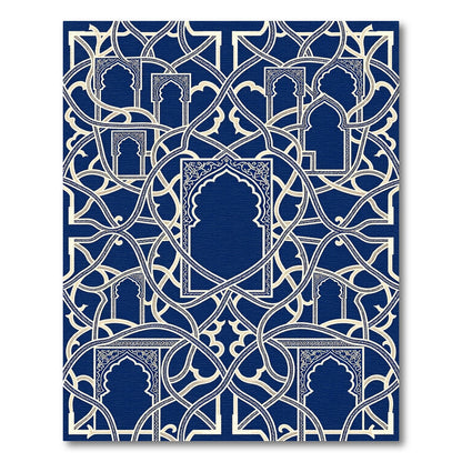 Intricate Indigo Arched Lattice Archway Rug