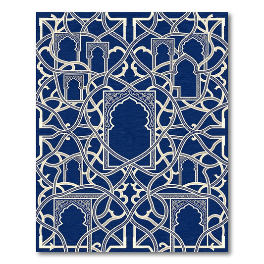 Intricate Indigo Arched Lattice Archway Rug