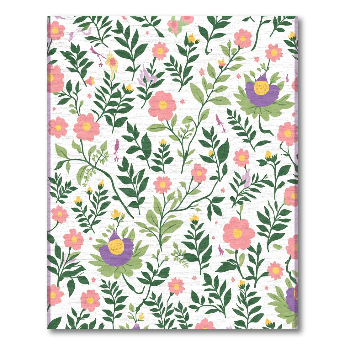 Whimsical Pink Floral Green Leaf Garden Rug