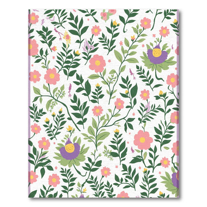 Whimsical Pink Floral Green Leaf Garden Rug
