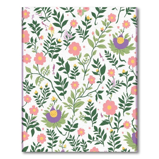 Whimsical Pink Floral Green Leaf Garden Rug