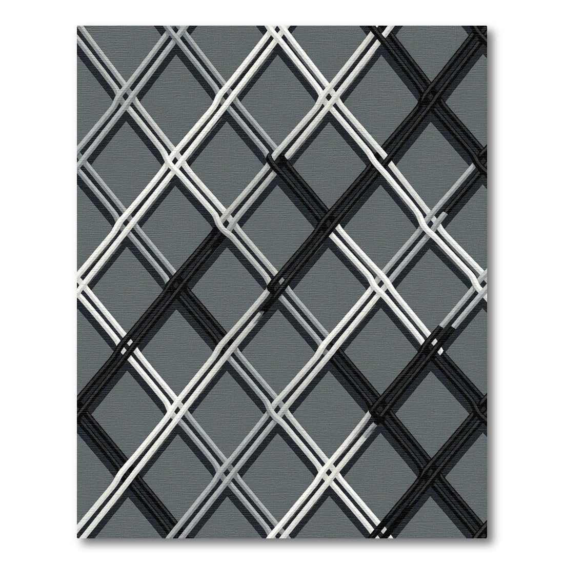 Monochrome Intersecting Geometric Diamond Grid Rug