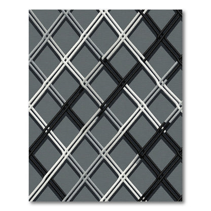 Monochrome Intersecting Geometric Diamond Grid Rug