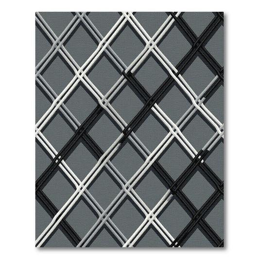 Monochrome Intersecting Geometric Diamond Grid Rug