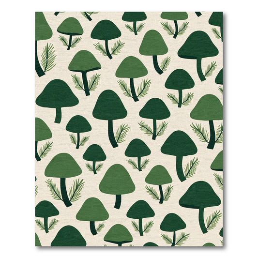 Forest Green Mushroom Pine Needle Pattern Rug