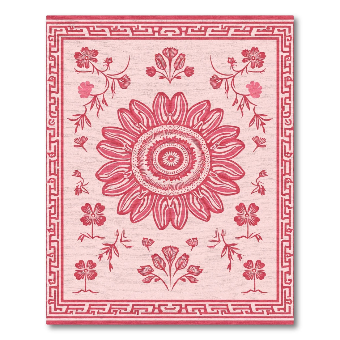 Crimson Floral Medallion Garden Border Rug